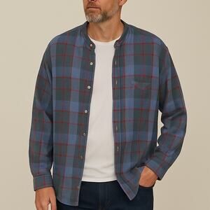 Vintage Hunt Club Plaid Collarless Button Down Shirt XXLT Tall